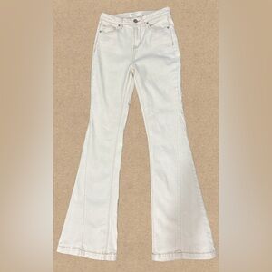 Cream Flare Jeans Panel Seam Boho Y2K Bell Bottom Denim Hippie Festival Sz 1/24